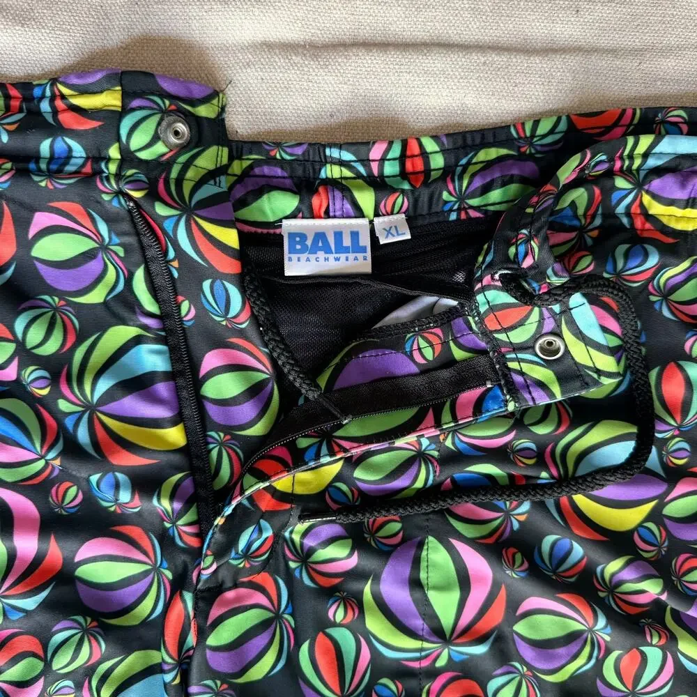 Ball Beachwear Swim Shorts Men's XL Pool Retro Psychedelic Geometric Pattern